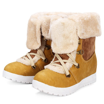 Femmes augmentation de la hauteur dentelle jusqu'à mi-mollet bottes de coton d'hiver de neige